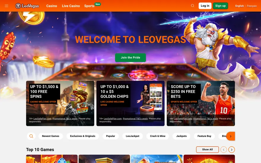 LeoVegas casino lobby